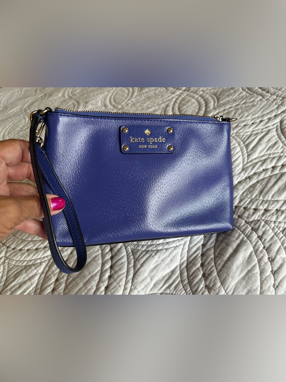 Kate Spade New York Royal Blue Pebbled Leather Wristlet Clutch